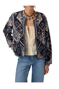 MAISON HOTEL Giacca Donna Blu Multicolor Ricamata Pati Rayon