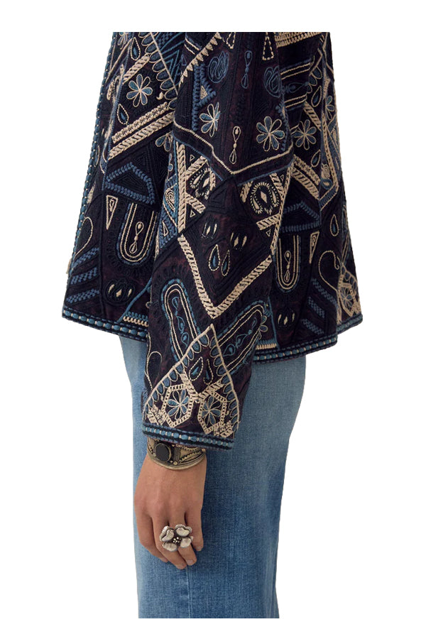 MAISON HOTEL Giacca Donna Blu Multicolor Ricamata Pati Rayon