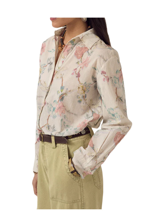 MAISON HOTEL Camicia Donna Avorio Floreale Multicolor Narciso