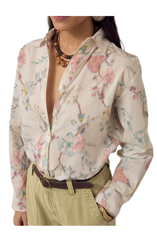 MAISON HOTEL Camicia Donna Avorio Floreale Multicolor Narciso