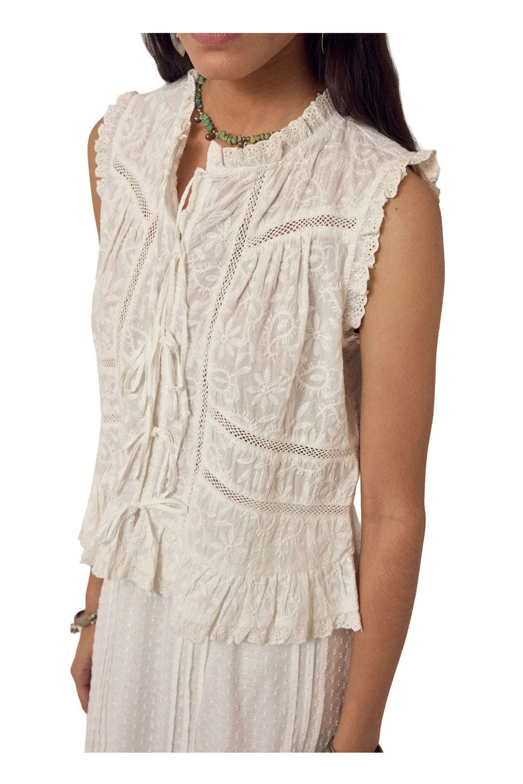 MAISON HOTEL Top Donna Avorio Ricami Lacci Camila Cotone