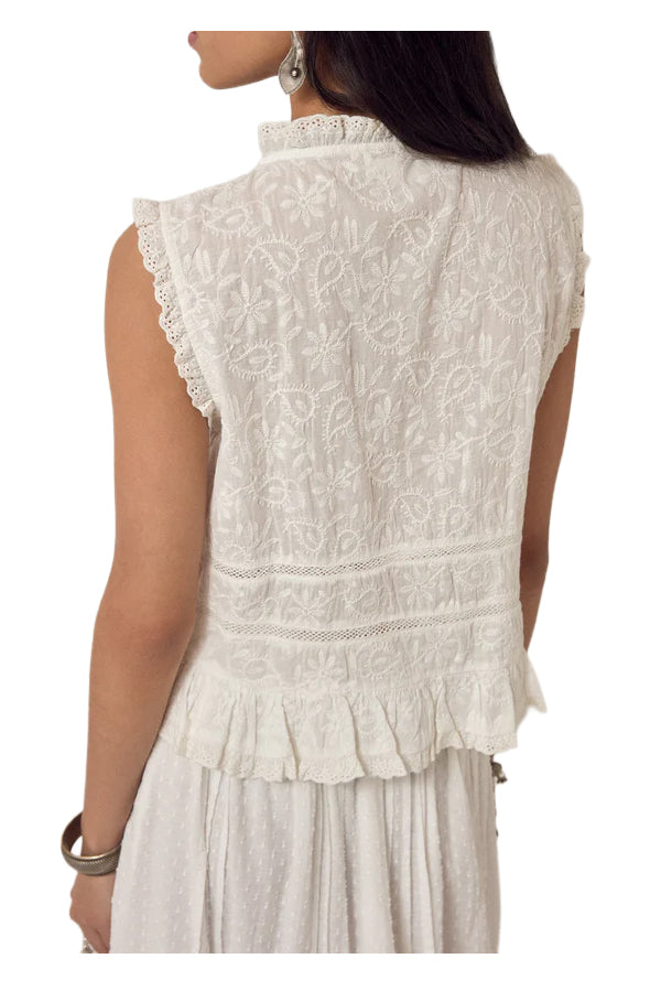 MAISON HOTEL Top Donna Avorio Ricami Lacci Camila Cotone