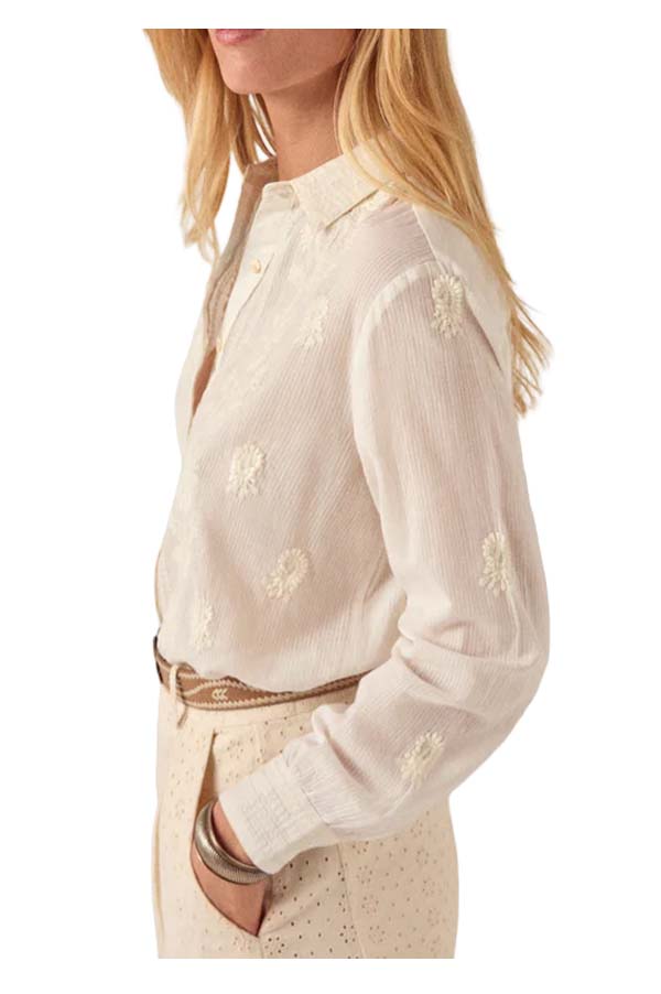 MAISON HOTEL RINGO camicia donna avorio ricami in tinta cotone