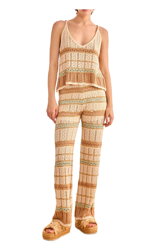 NEKANE RD.NEFERTI-000009 top donna righe beige biscotto verde cotone