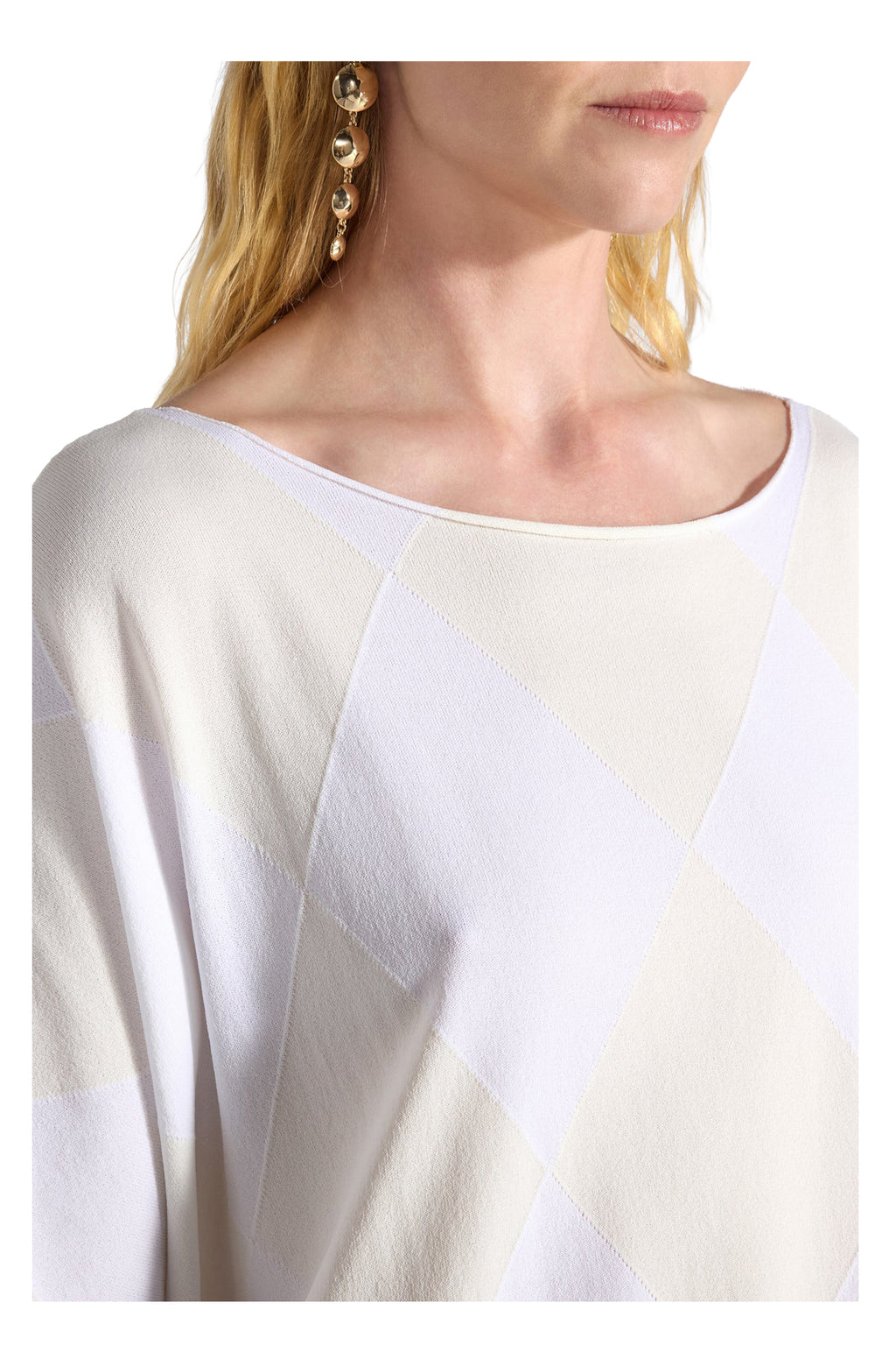 LIVIANA CONTI maglia donna bicolore rombi bianco/panna asimmetrica F6SA61 WILMA