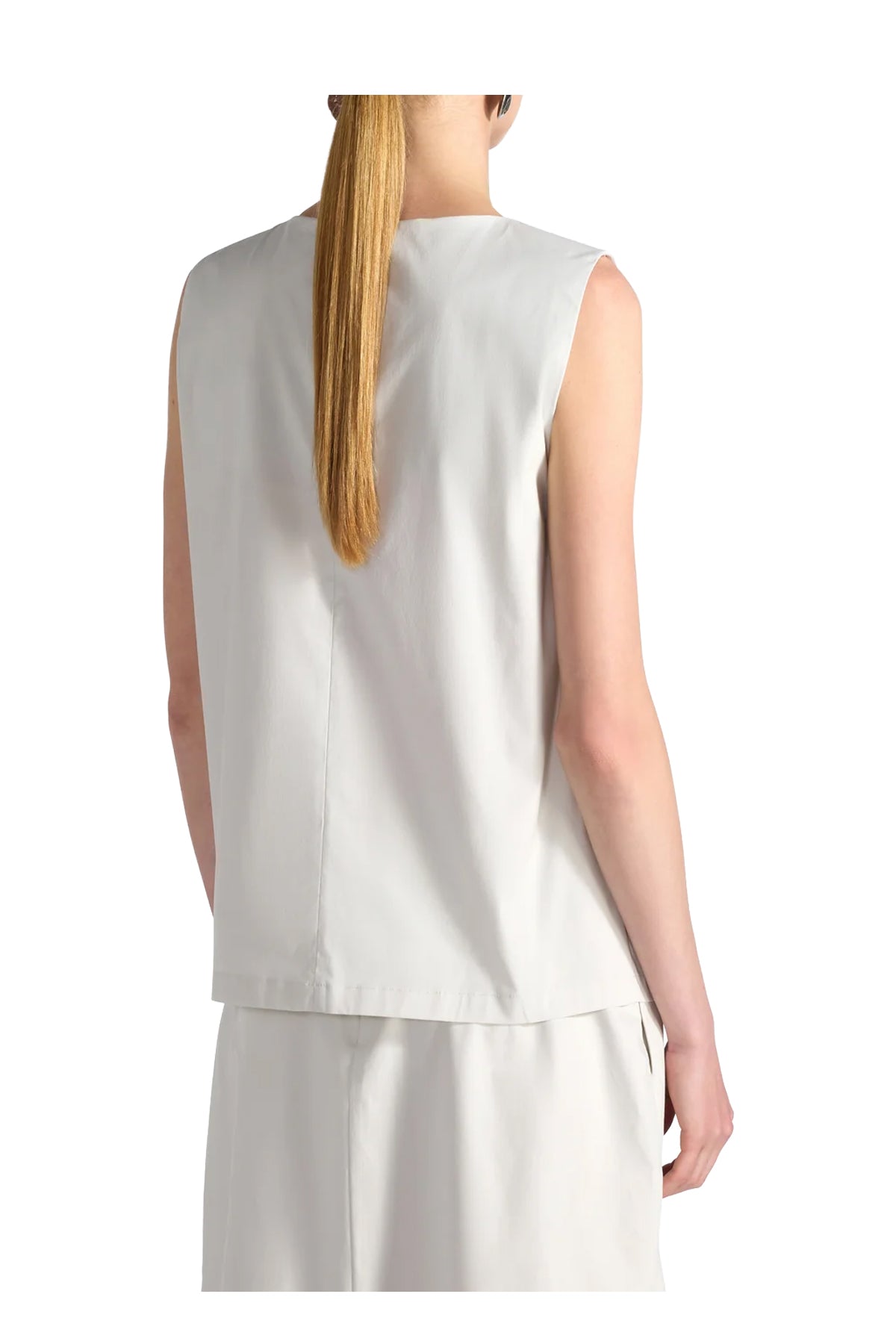 Blusa donna Liviana Conti F6SK04 ARIEL popeline primaverile bianco con rouche e drappeggi frontali
