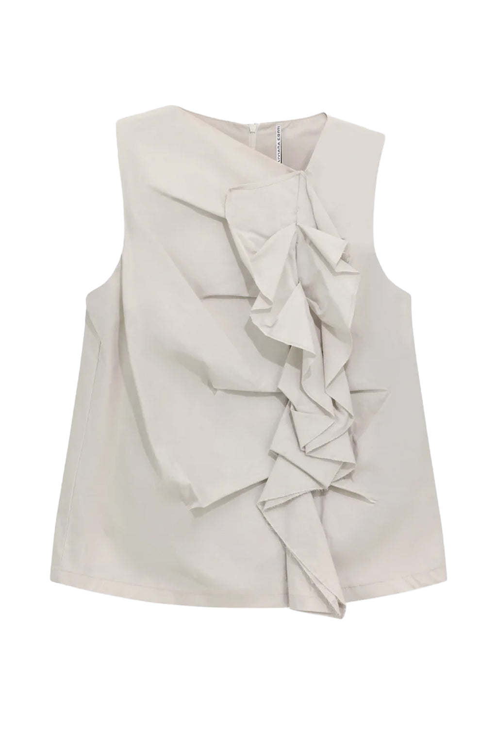 Blusa donna Liviana Conti F6SK04 ARIEL popeline primaverile bianco con rouche e drappeggi frontali