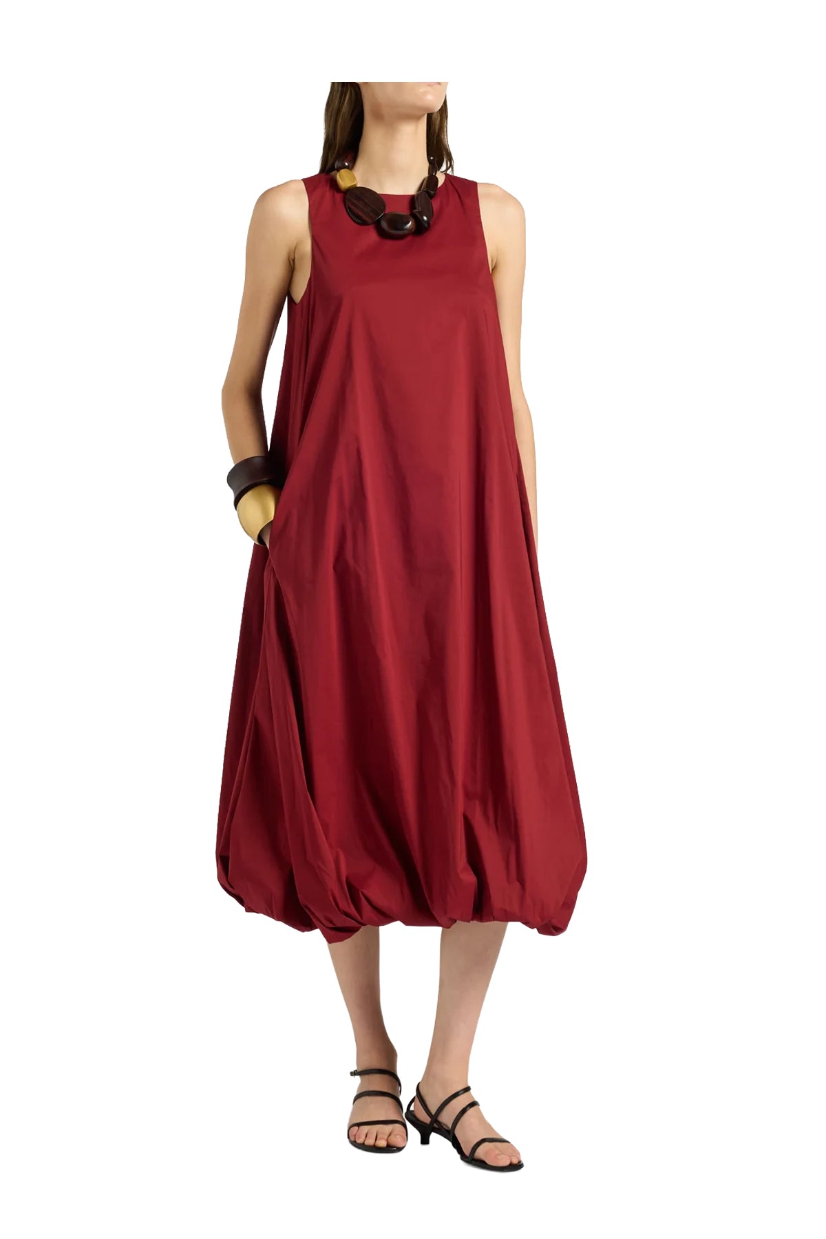 LIVIANA CONTI Abito Donna Balloon Rosso Scuro Jeanne L6SK33 Made in Italy