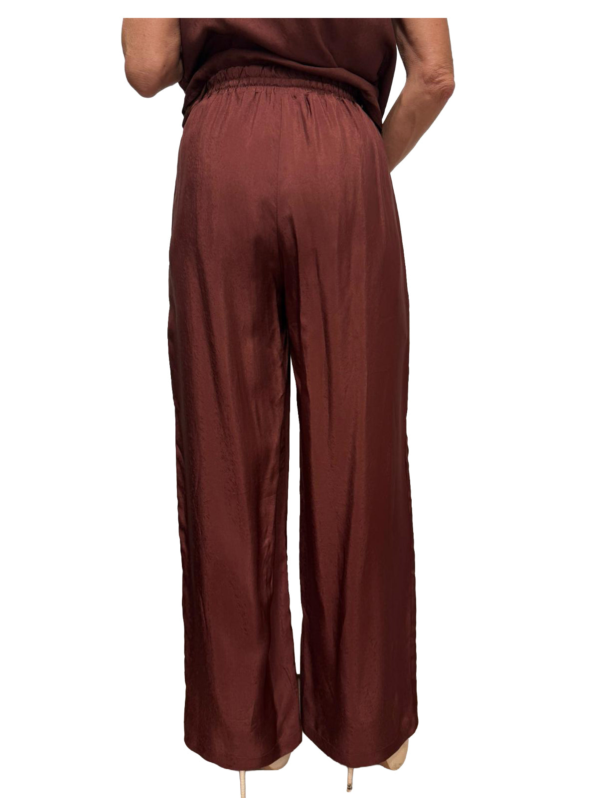 WU’SIDE pantalone donna palazzo fluido marrone art. PT 26289 in viscosa Made in Italy