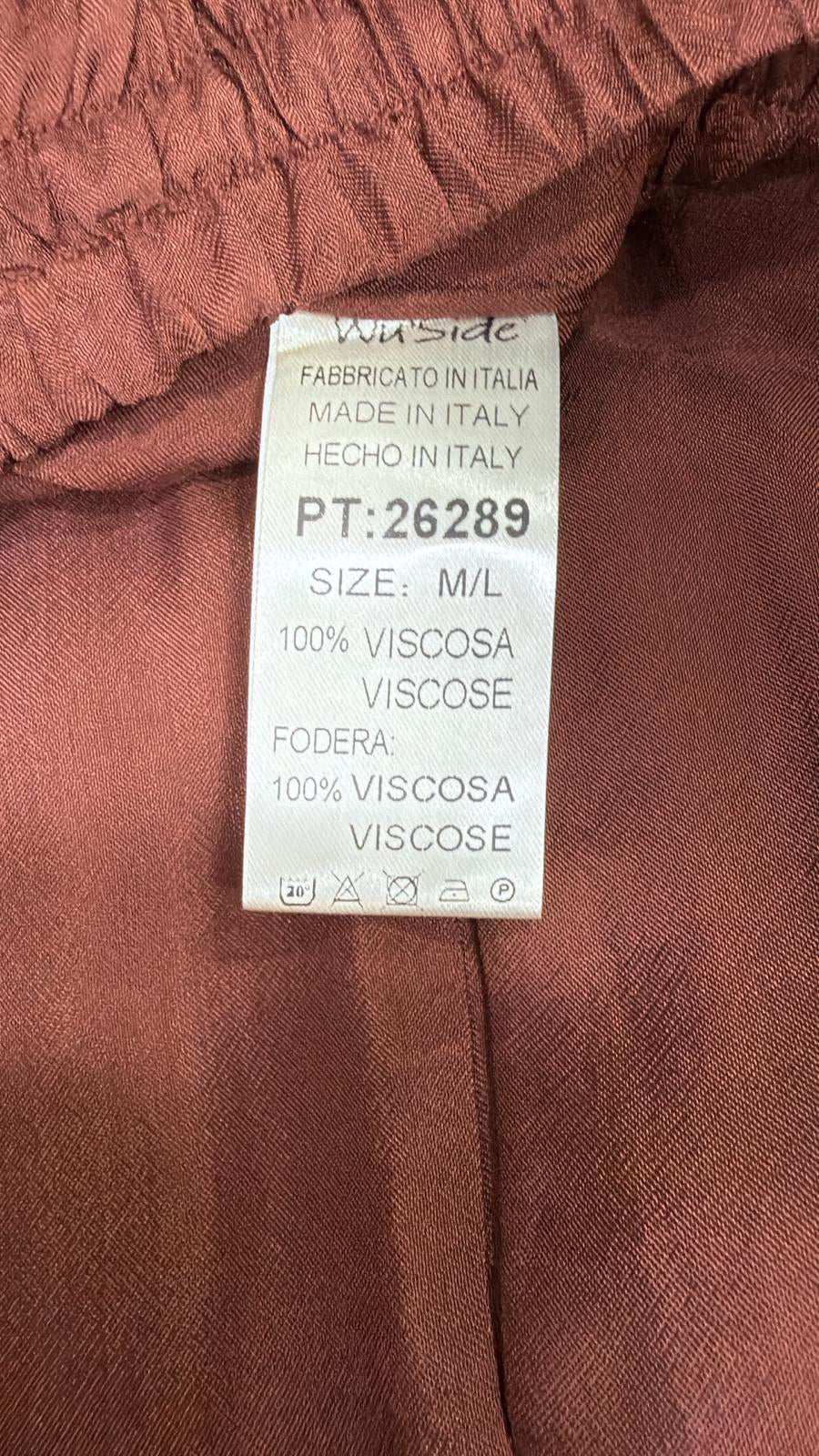 WU’SIDE pantalone donna palazzo fluido marrone art. PT 26289 in viscosa Made in Italy