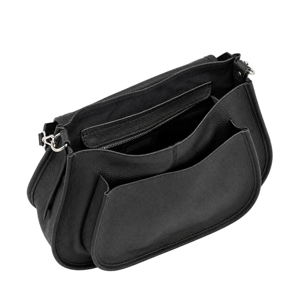 RIPANI Bina 1081OJ Borsa a Spalla L Nera in Pelle Effetto Cervo Made in Italy