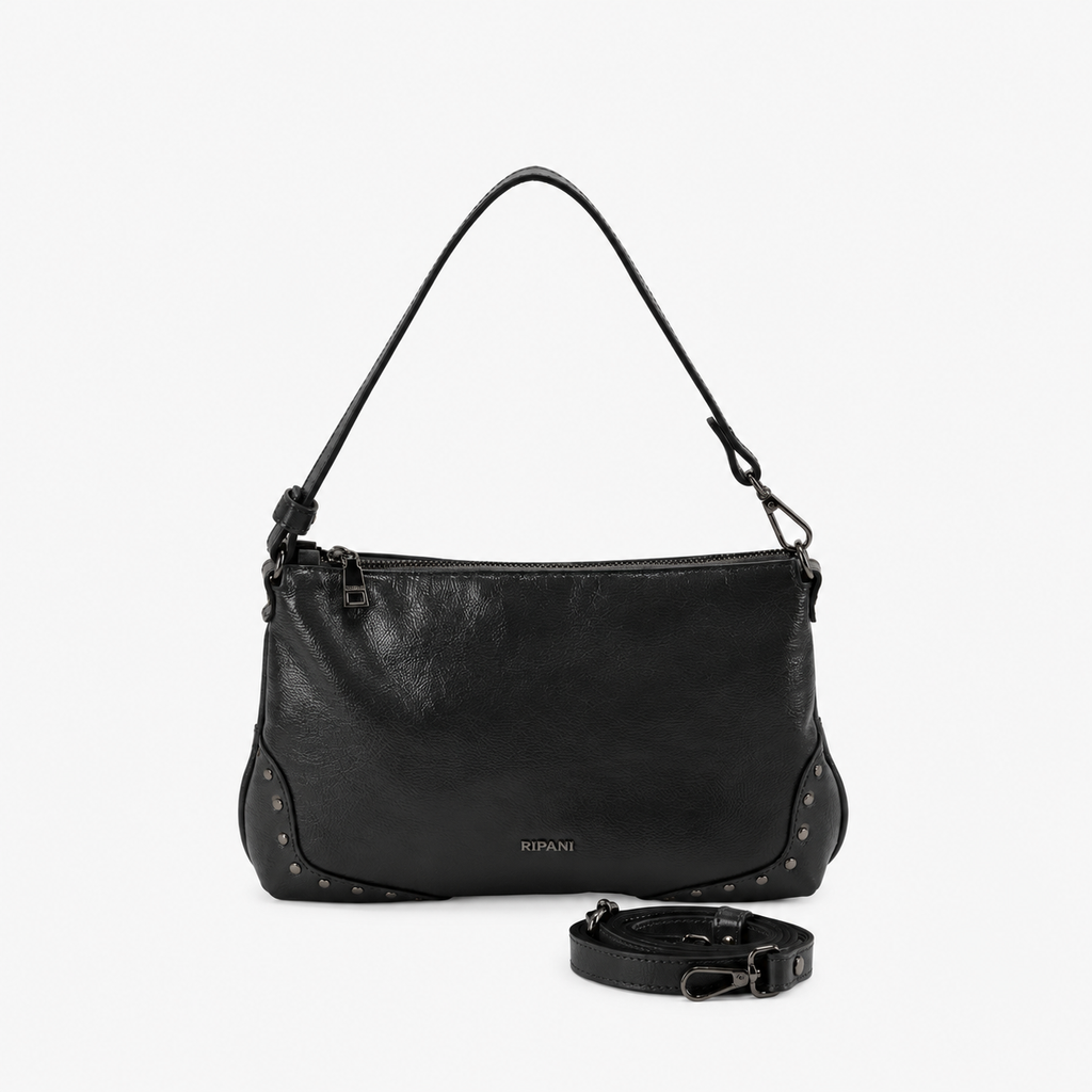 RIPANI MARYAM 1381QQ Borsa a Spalla S Nera in Pelle Effetto Vernice Made in Italy