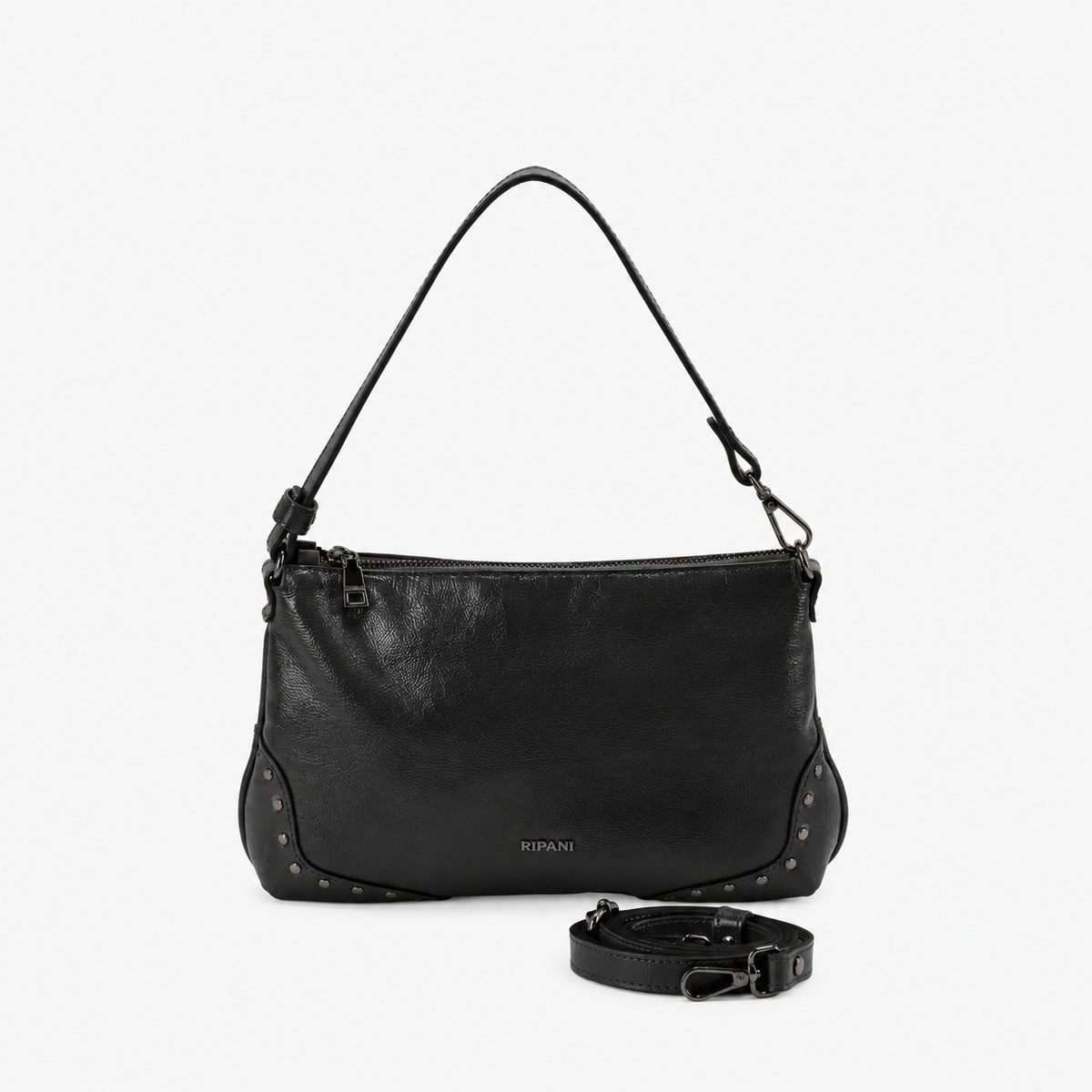 RIPANI MARYAM 1381QQ Borsa a Spalla S Nera in Pelle Effetto Vernice Made in Italy
