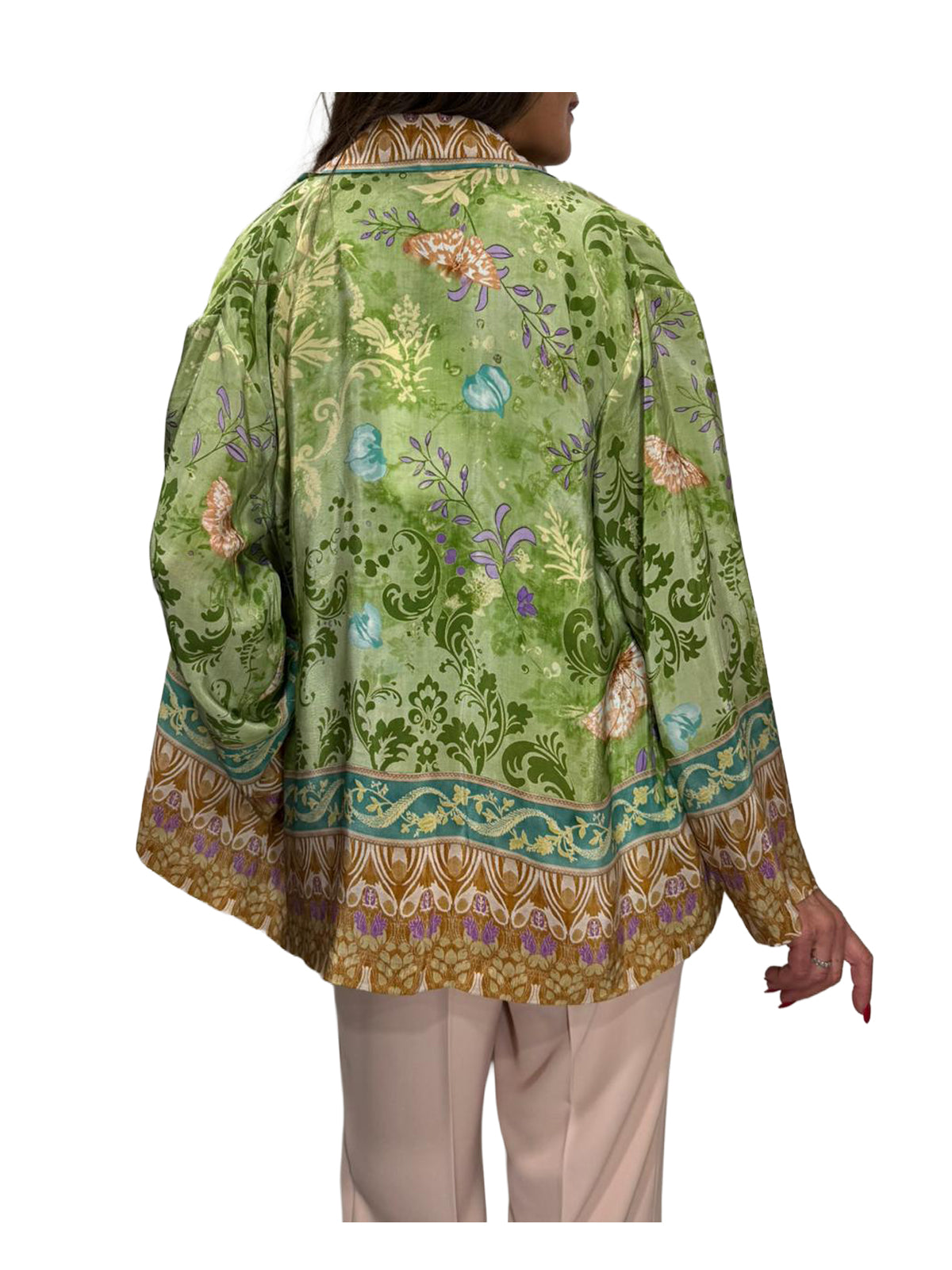 WU’SIDE giacca kimono donna verde fantasia art. GAK 26302 in viscosa Made in Italy