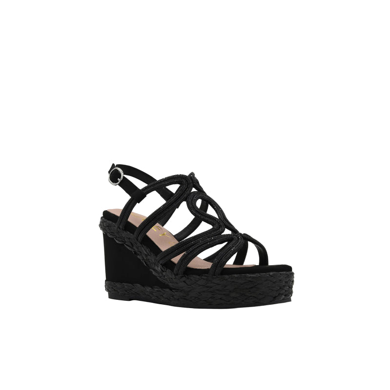 AZAREY 494L321 Sandalo Donna Zeppa Nero Strass Rafia Tacco 10