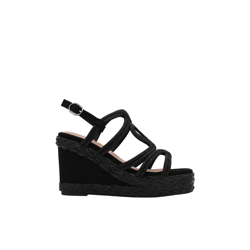 AZAREY 494L321 Sandalo Donna Zeppa Nero Strass Rafia Tacco 10