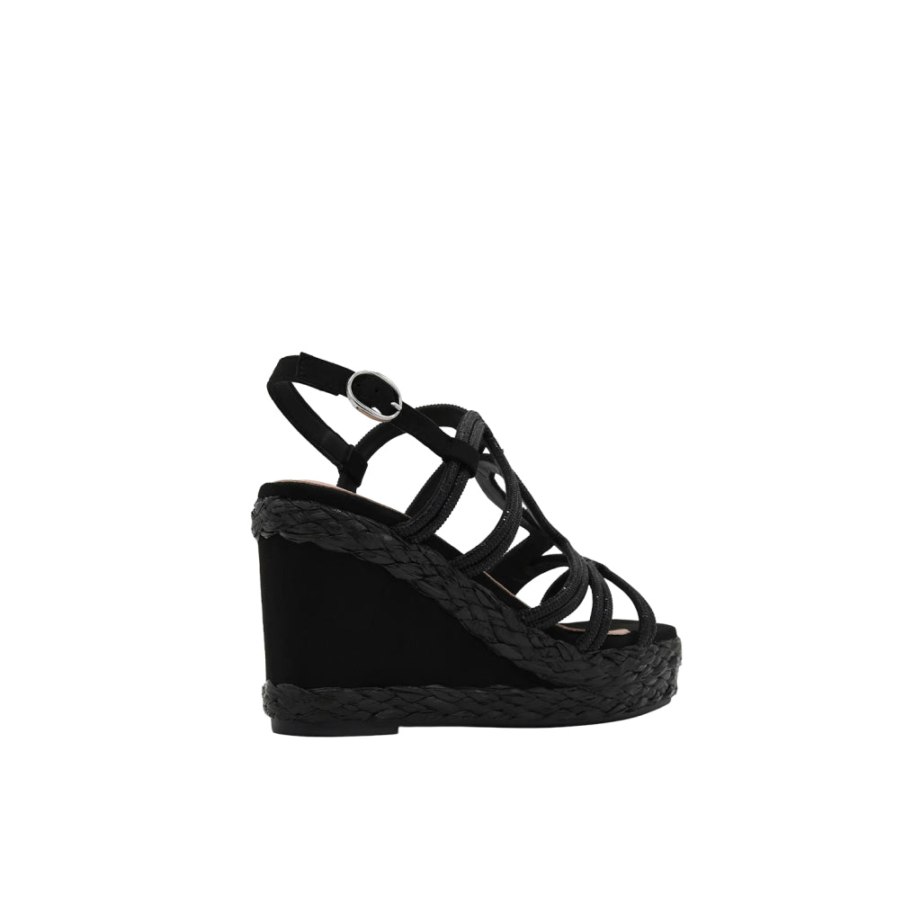 AZAREY 494L321 Sandalo Donna Zeppa Nero Strass Rafia Tacco 10