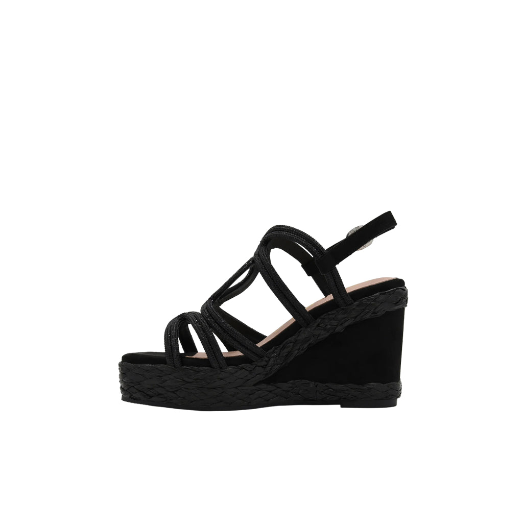 AZAREY 494L321 Sandalo Donna Zeppa Nero Strass Rafia Tacco 10