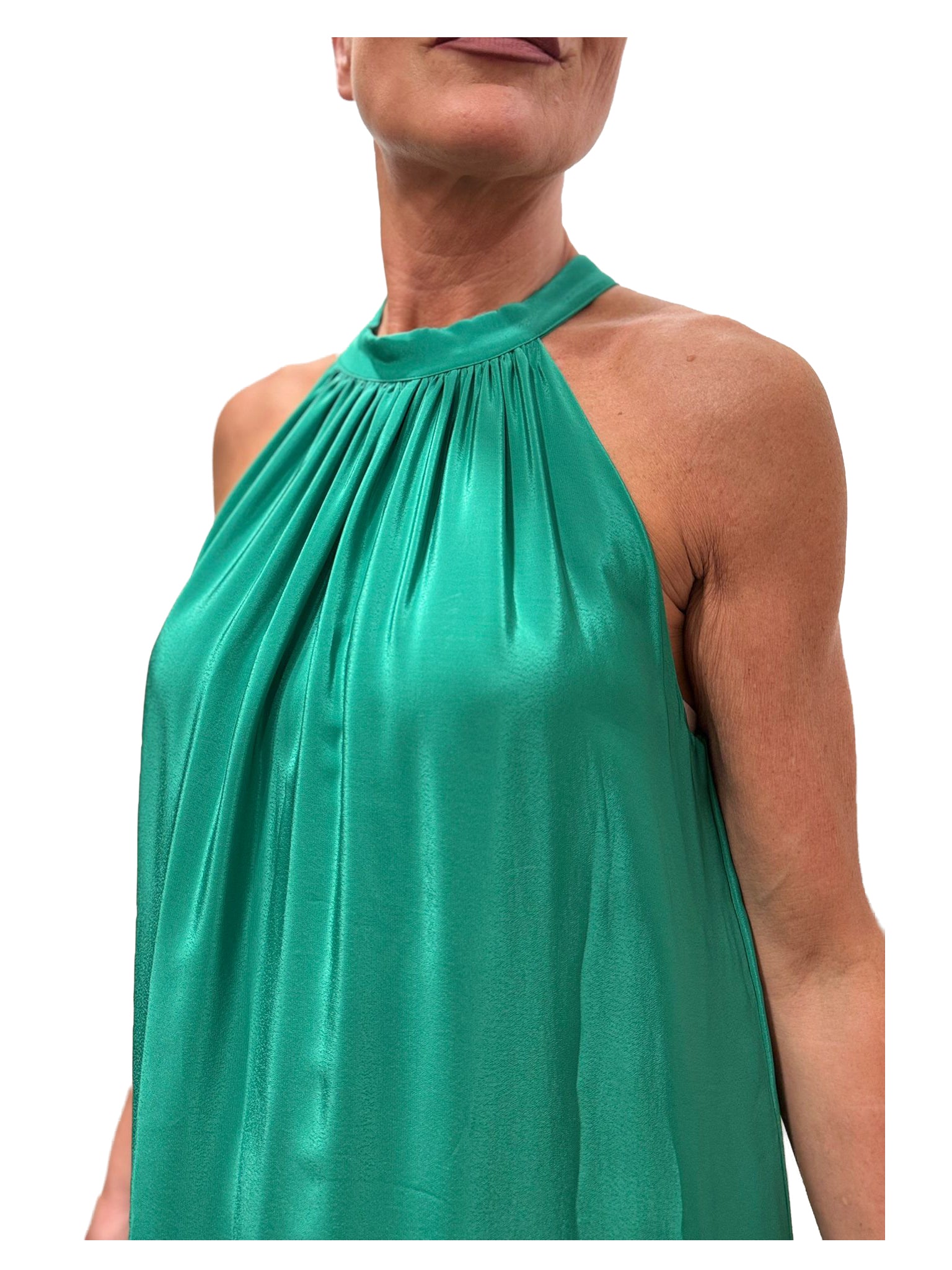 WU’SIDE abito lungo donna halter smeraldo art. AB 26367 in viscosa Made in Italy