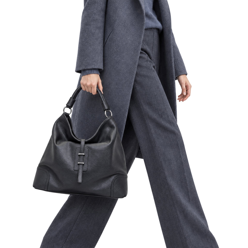 RIPANI Hilda 1185OJ Borsa a Spalla L Nera in Pelle Effetto Cervo Made in Italy