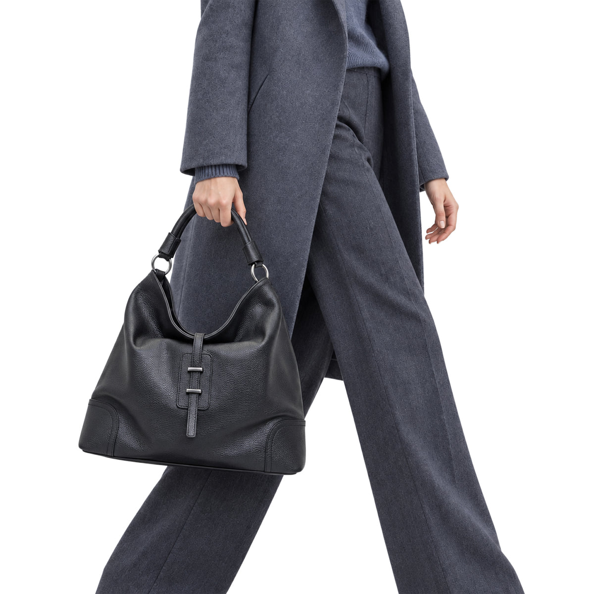 RIPANI Hilda 1185OJ Borsa a Spalla L Nera in Pelle Effetto Cervo Made in Italy