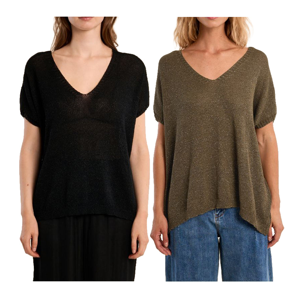 MOLLY BRACKEN LA1978EP maglia donna over con lurex scollo V
