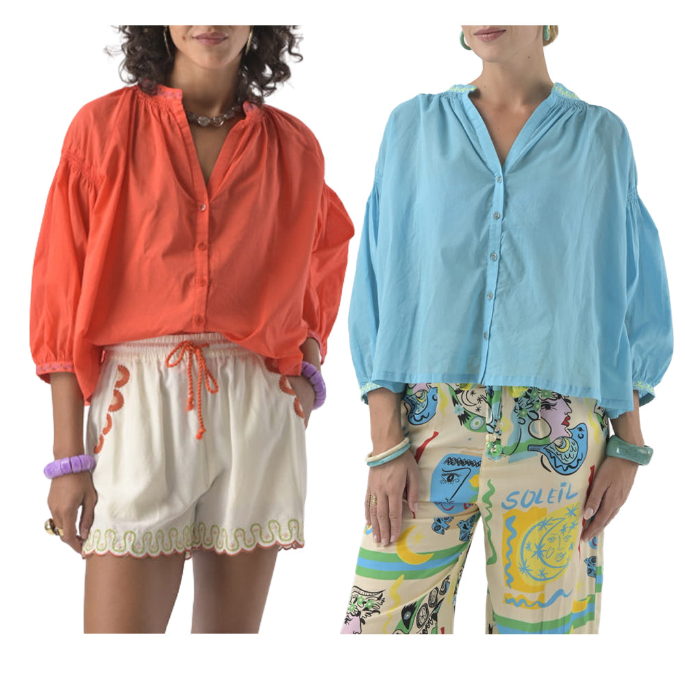 ORFEO PARIS DANIELE TW1774E blusa donna over ricamo 100% cotone