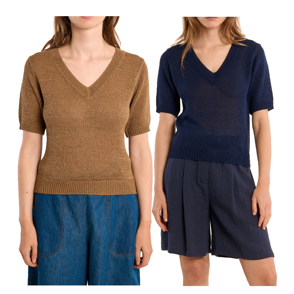 MOLLY BRACKEN LA1727EP maglia donna lurex scollo V mezza manica