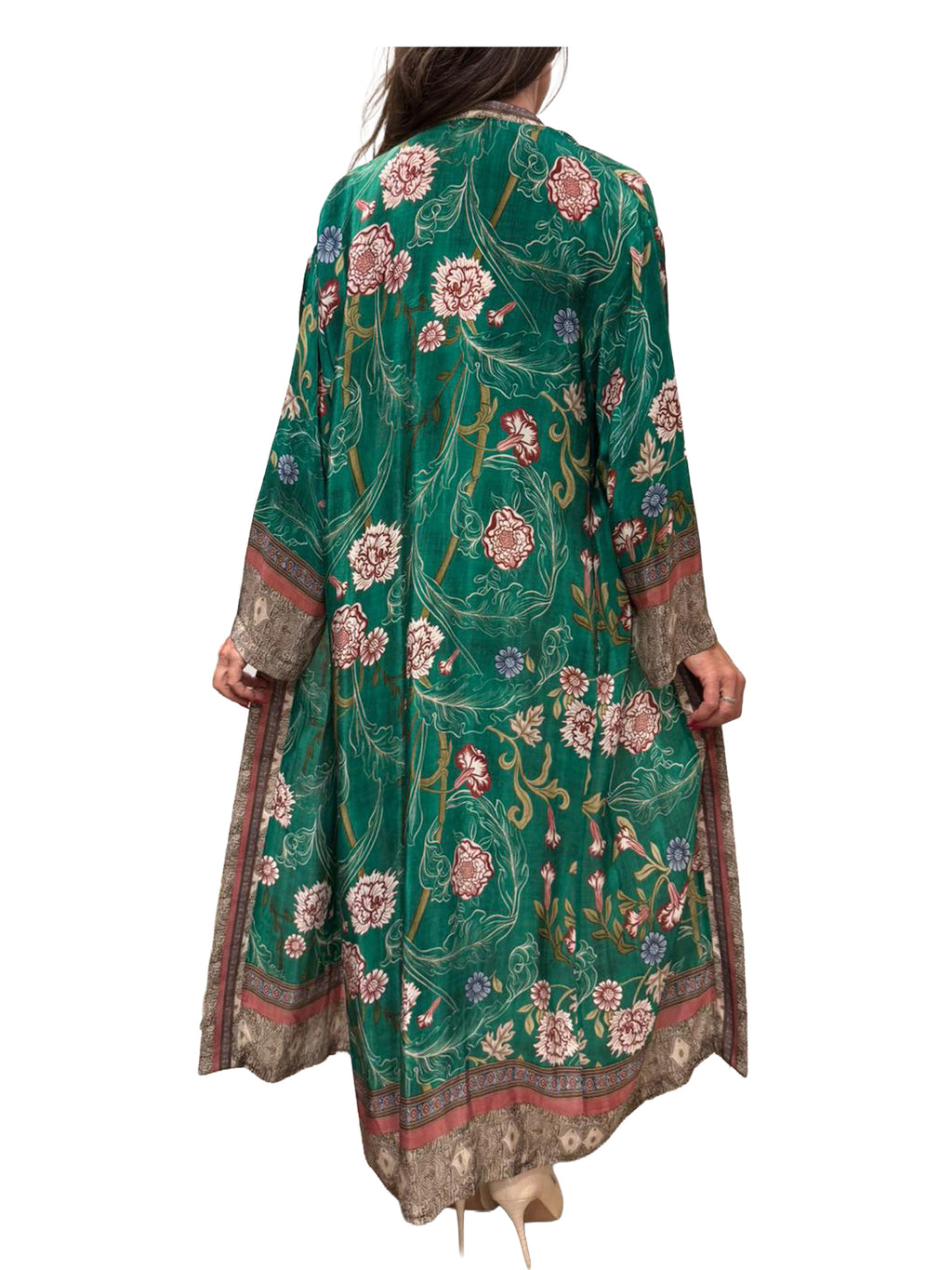 WU’SIDE kimono lungo donna fantasia verde smeraldo art. KIO 26318 in viscosa Made in Italy