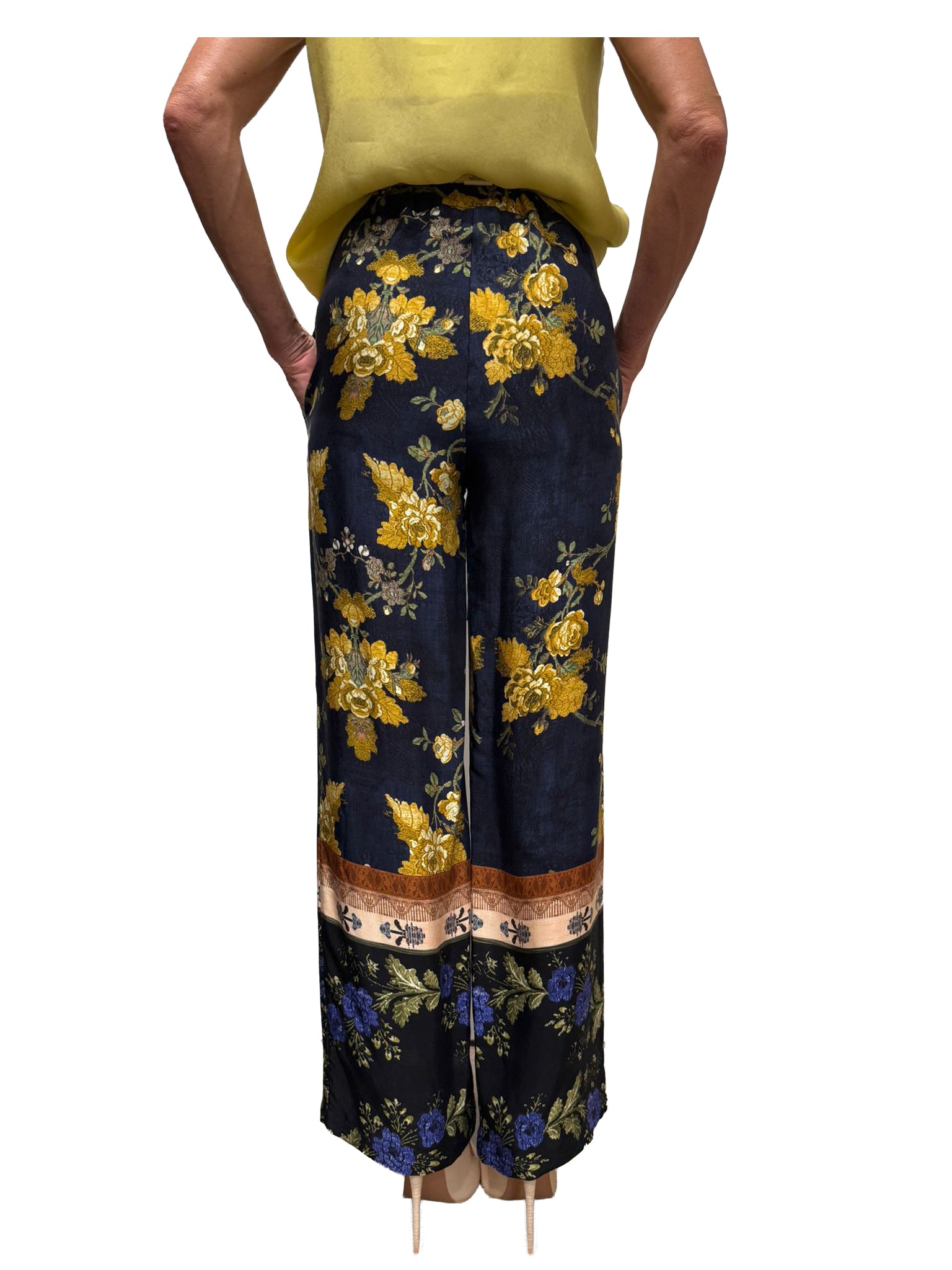 WU’SIDE pantalone donna floreale blu art. PI 26283 in viscosa Made in Italy
