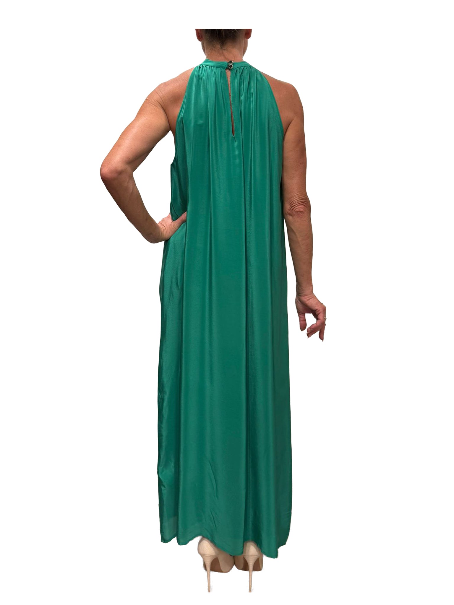 WU’SIDE abito lungo donna halter smeraldo art. AB 26367 in viscosa Made in Italy