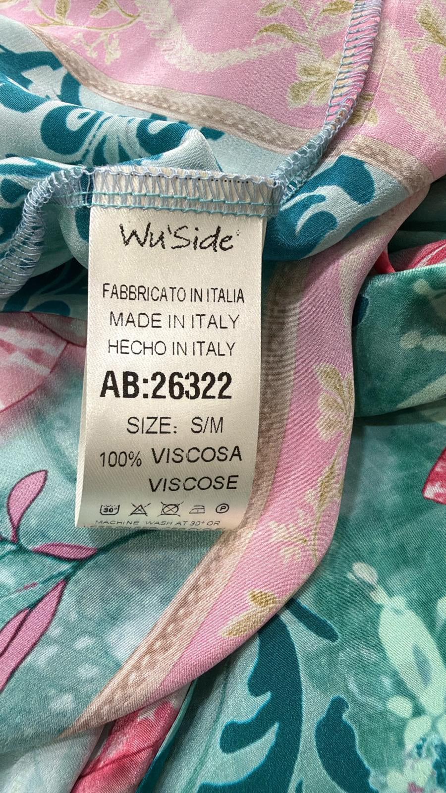 WU’SIDE abito donna a tunica tiffany fantasia art. AB 26322 in viscosa Made in Italy
