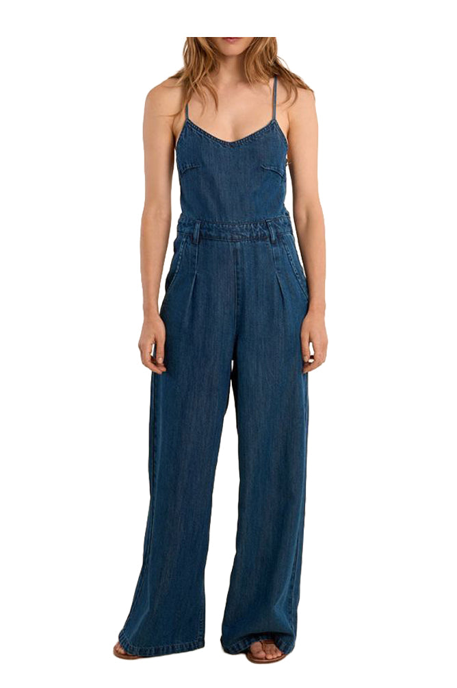 MOLLY BRACKEN E1105AEP tuta donna denim lyocell cotone gamba larga