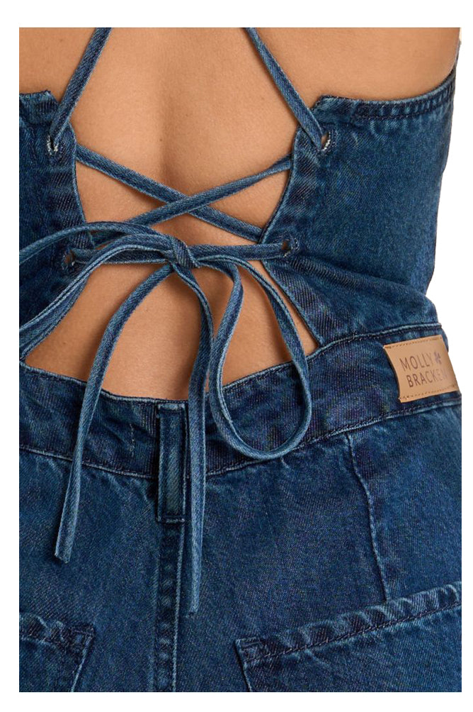 MOLLY BRACKEN E1105AEP tuta donna denim lyocell cotone gamba larga