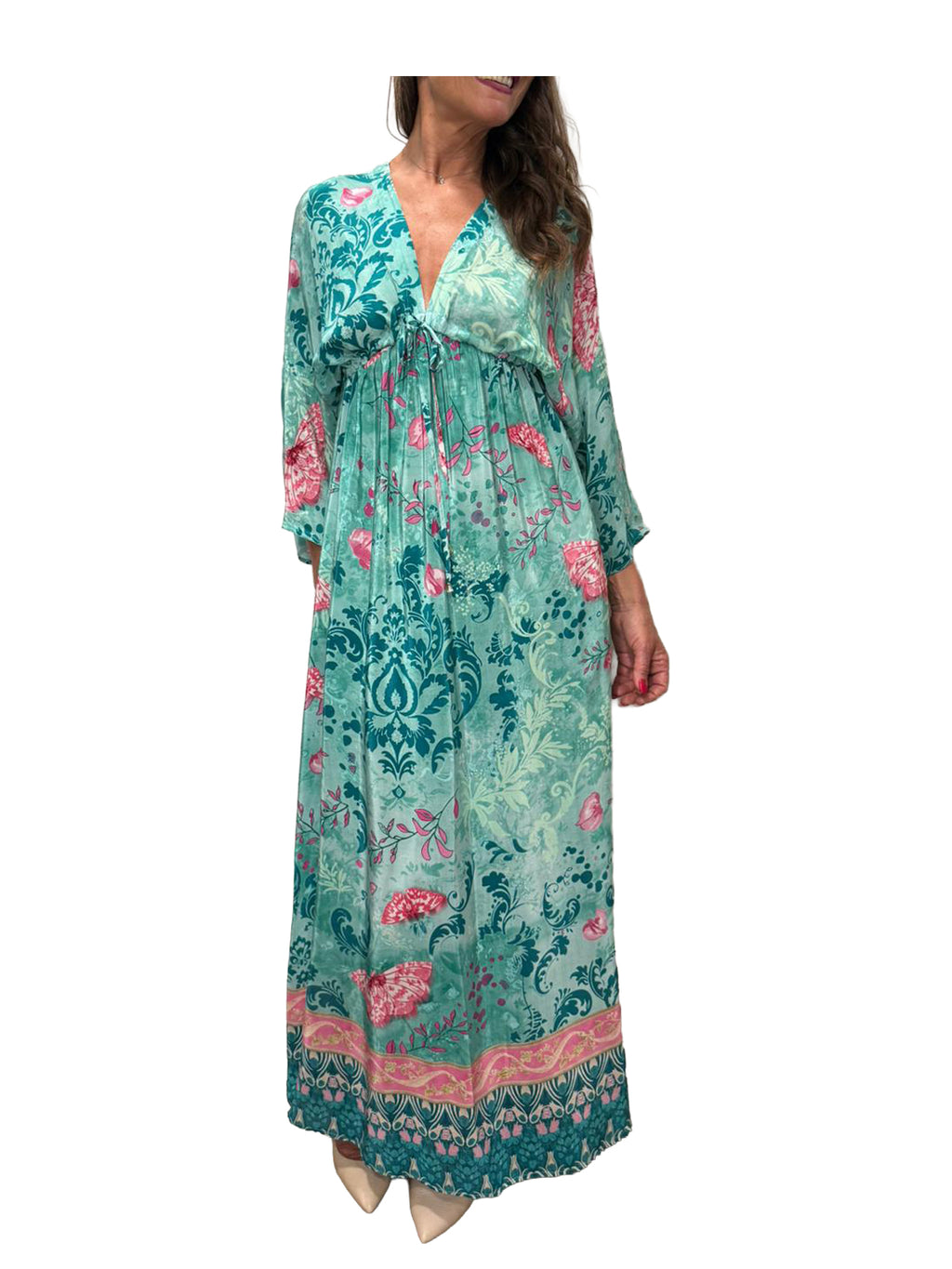 WU’SIDE abito donna a tunica tiffany fantasia art. AB 26322 in viscosa Made in Italy
