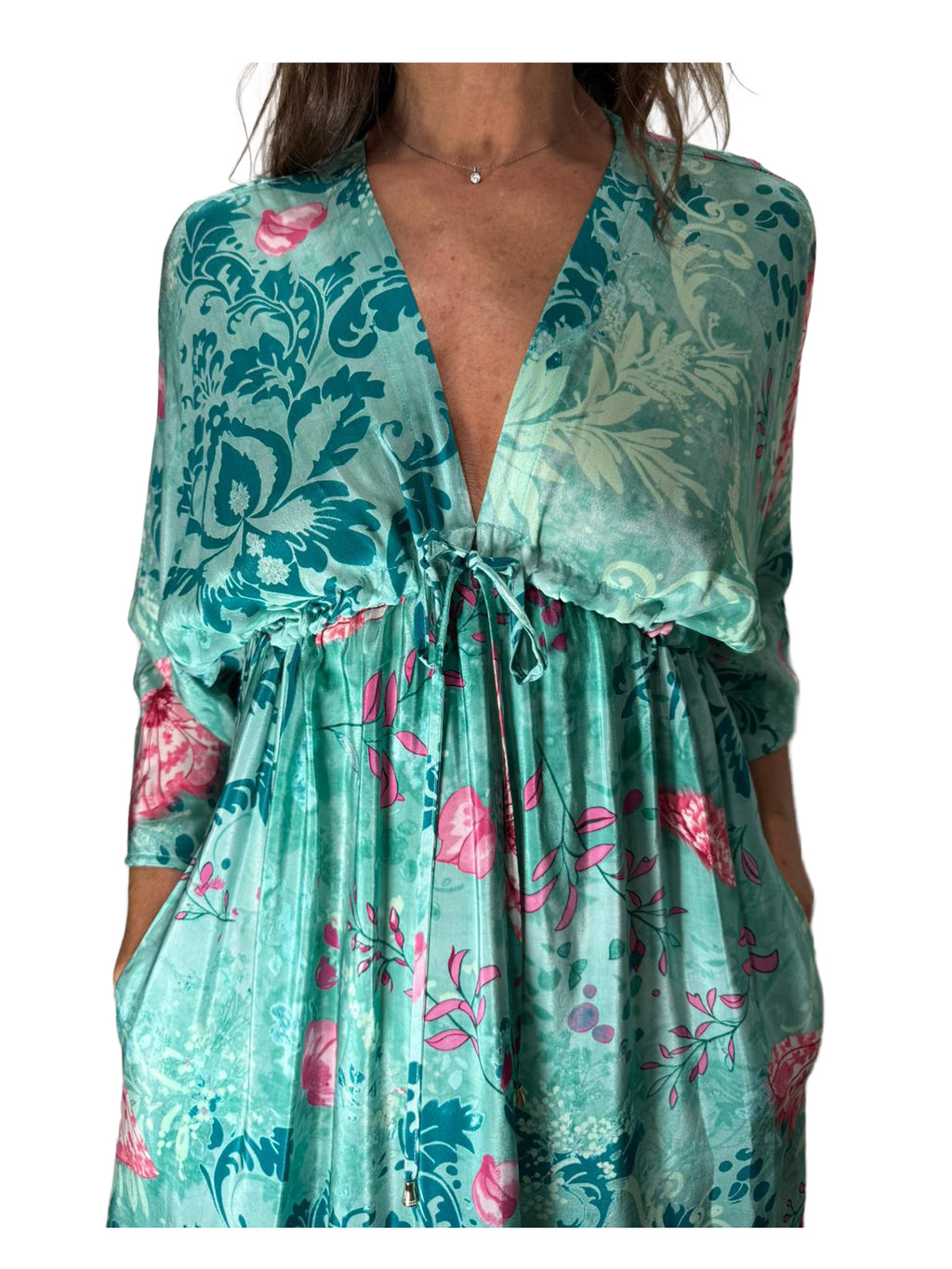 WU’SIDE abito donna a tunica tiffany fantasia art. AB 26322 in viscosa Made in Italy