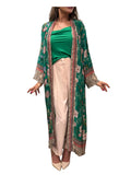 WU’SIDE kimono lungo donna fantasia verde smeraldo art. KIO 26318 in viscosa Made in Italy
