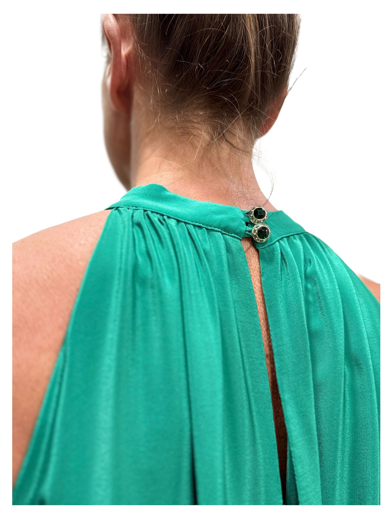 WU’SIDE abito lungo donna halter smeraldo art. AB 26367 in viscosa Made in Italy