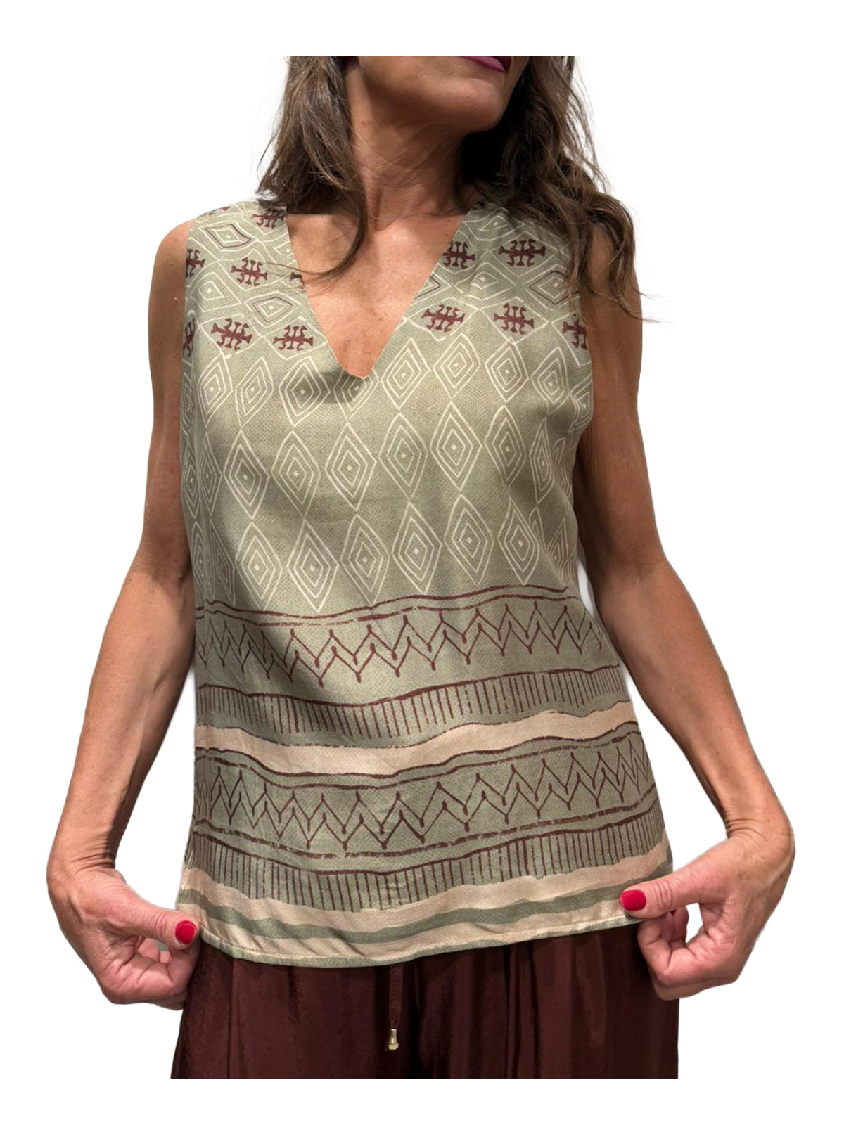 WU’SIDE canotta donna fantasia militare art. CTA 26259 in viscosa Made in Italy
