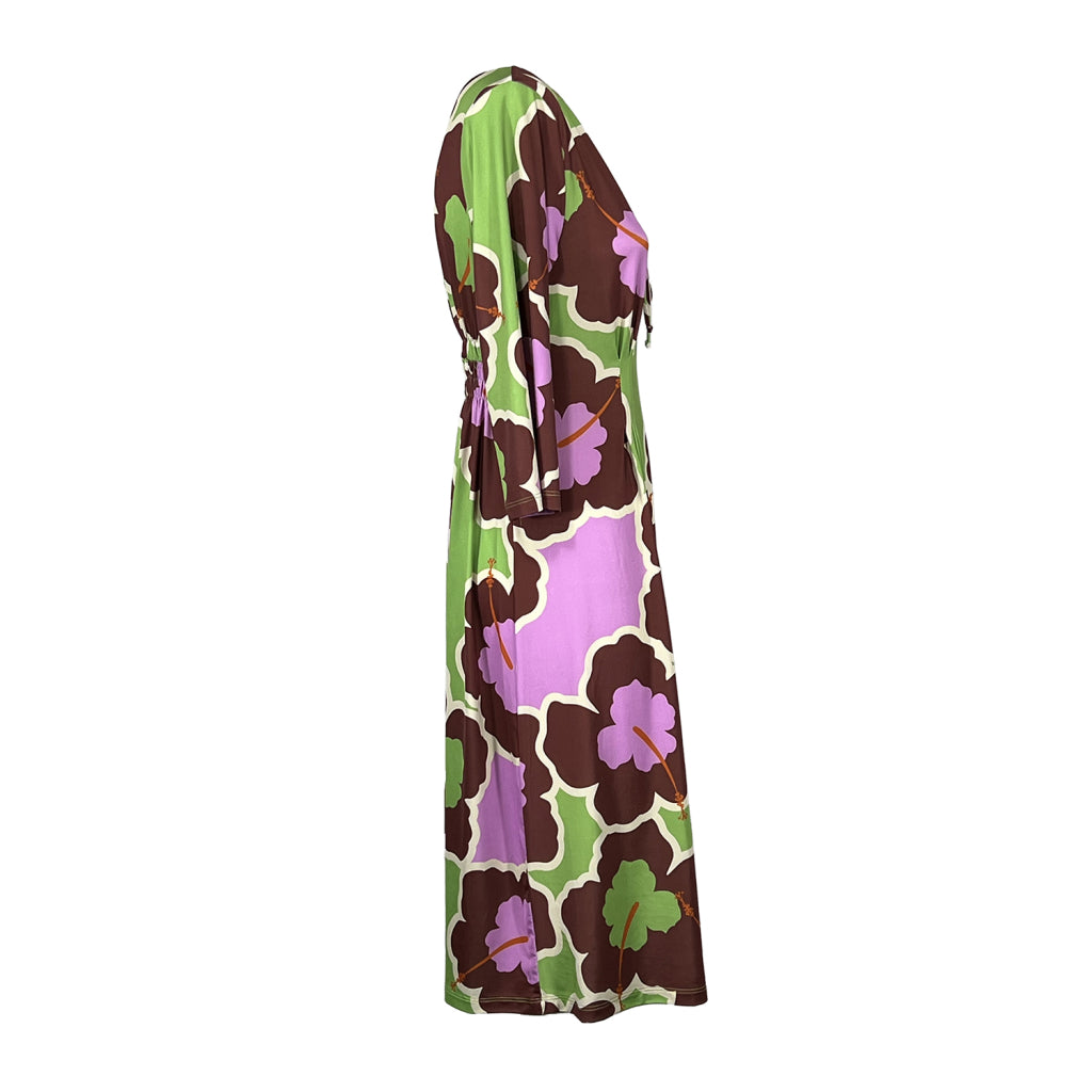 FEELING by JUSTMINE Abito Donna Svasato Floreale Verde Marrone Rosa E2807