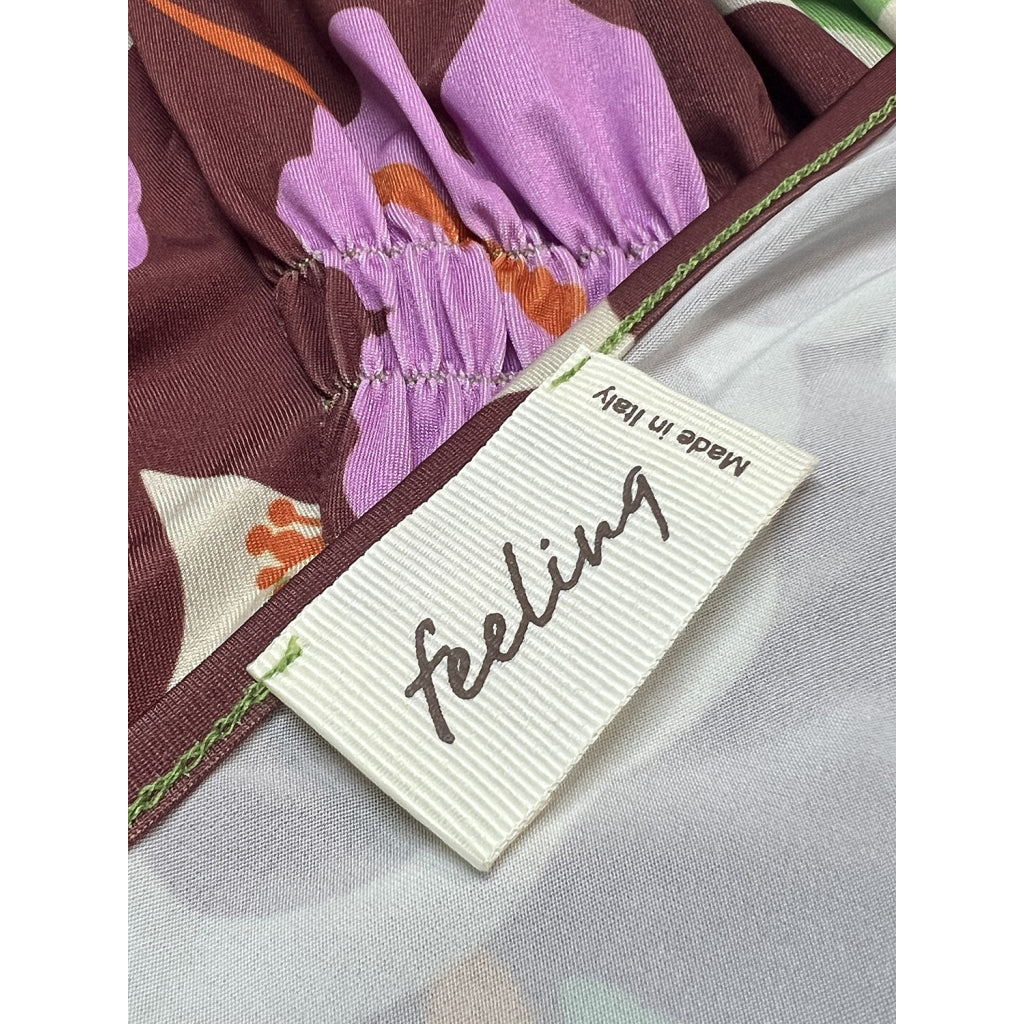 FEELING by JUSTMINE Abito Donna Svasato Floreale Verde Marrone Rosa E2807