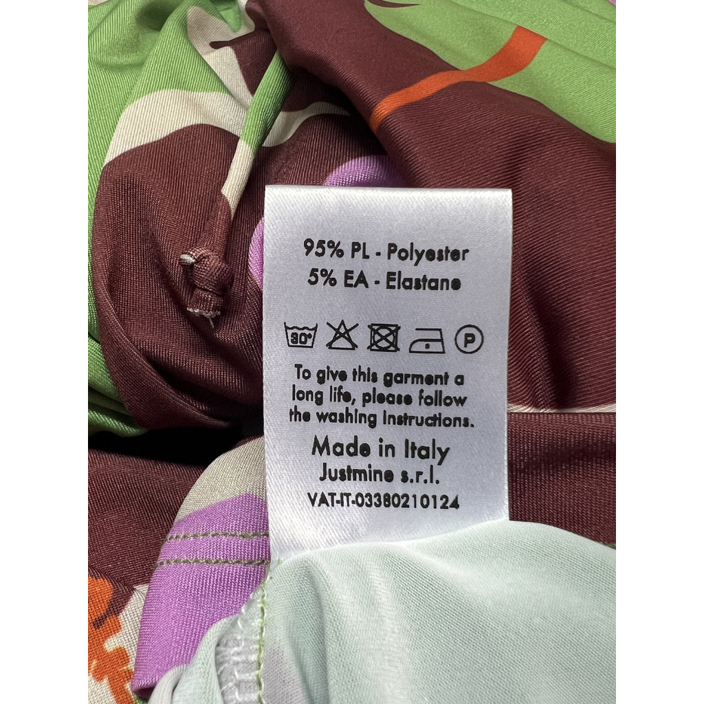 FEELING by JUSTMINE Abito Donna Svasato Floreale Verde Marrone Rosa E2807