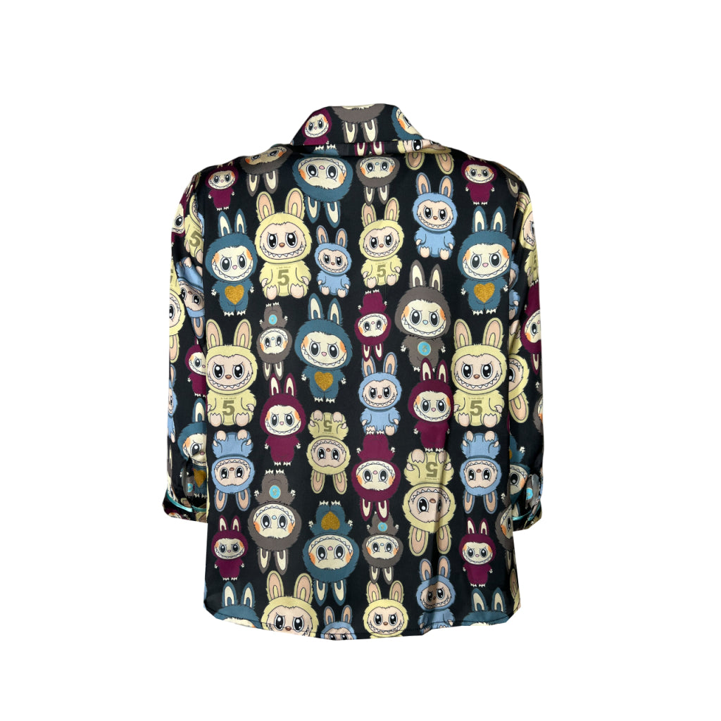 IL THE DELLE 5 Camicia Donna Nera Fantasia Multicolor SPOON “Lovely Monster” MADE IN ITALY