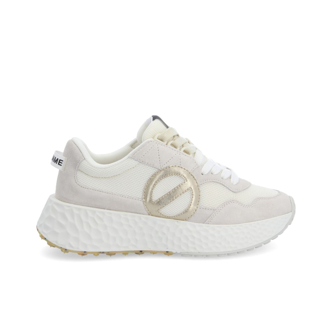 NØ NAME Sneaker Donna CARTER JOGGER W Optic White/Dove/Dove – Suede + Tessuto GRS, Platform 5 cm