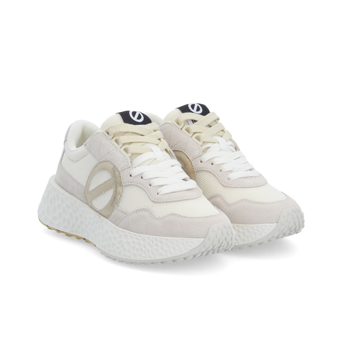 NØ NAME Sneaker Donna CARTER JOGGER W Optic White/Dove/Dove – Suede + Tessuto GRS, Platform 5 cm