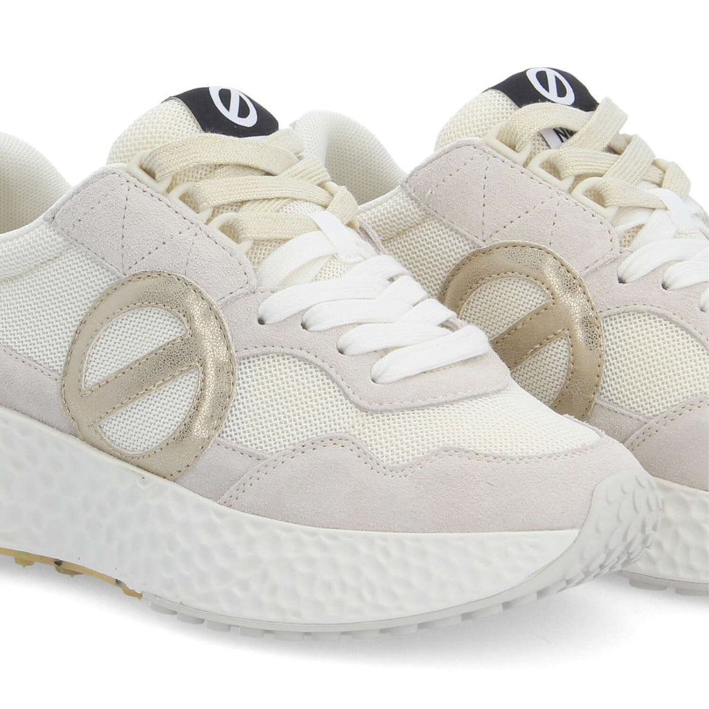 NØ NAME Sneaker Donna CARTER JOGGER W Optic White/Dove/Dove – Suede + Tessuto GRS, Platform 5 cm