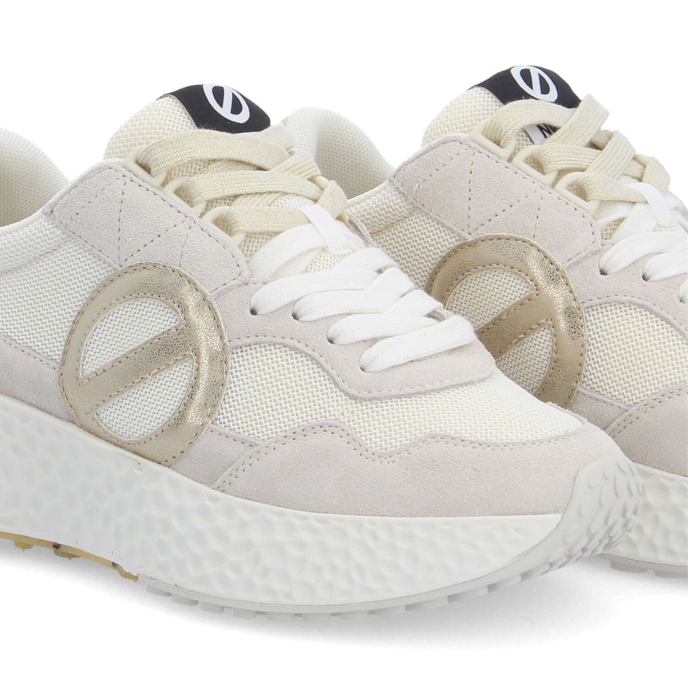 NØ NAME Sneaker Donna CARTER JOGGER W Optic White/Dove/Dove – Suede + Tessuto GRS, Platform 5 cm