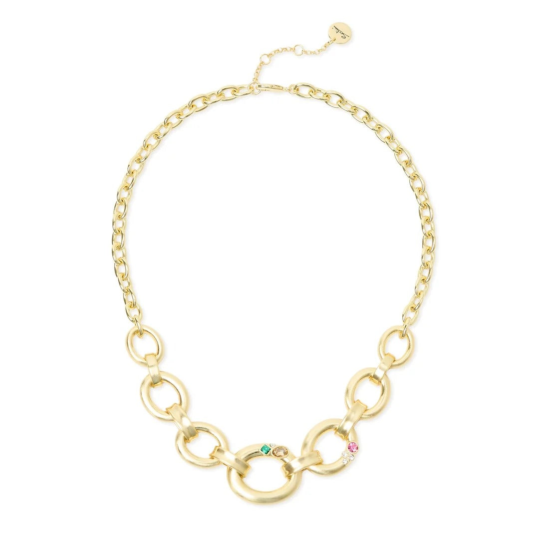 SODINI Collana Donna Corta Emilia Multicolor con Catena Rolò, Grandi Maglie e Cristalli 800035W