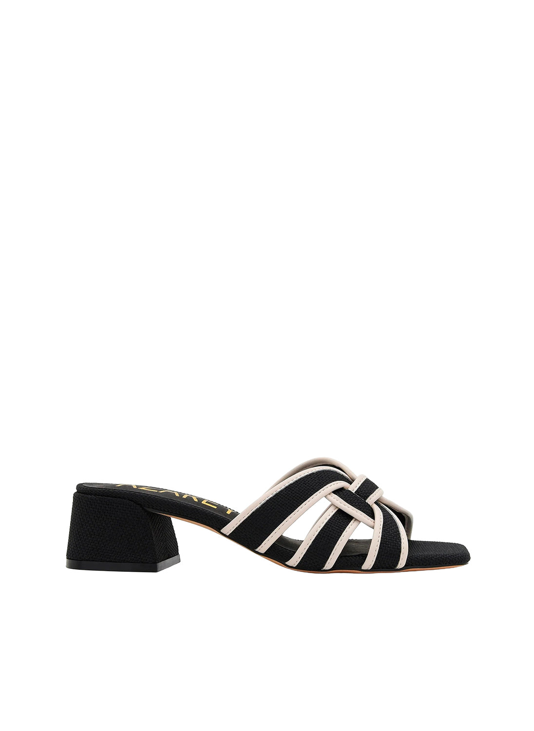 AZAREY 459L784 Sandalo Donna Rafia Nero Ecru Tacco 4 Soletta Pelle