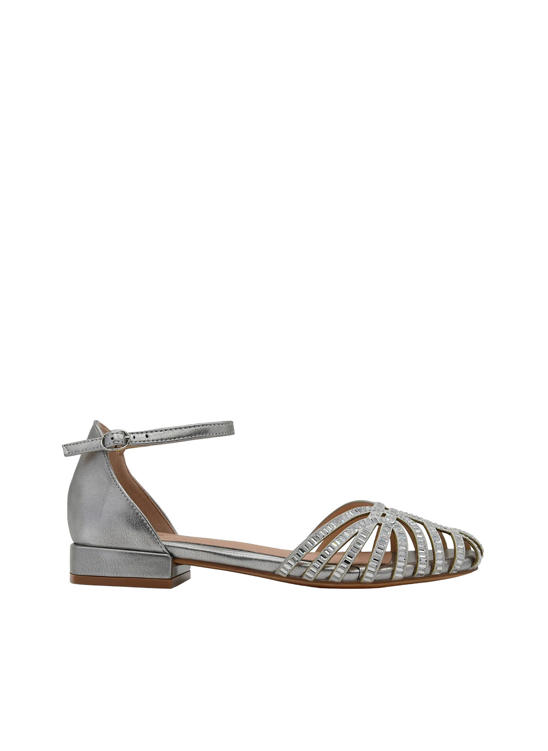 AZAREY 494K977 Sandalo Donna Argento Pietre Tacco 2 Soletta Pelle